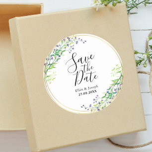 Adesivo Redondo Elegante Vegetação Botânica Casamento Salve A Data