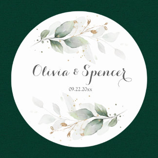 Adesivo Redondo Elegante Verde Botânico Dourado Obrigado Sticker
