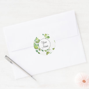 Adesivo Redondo Elegante verde botânico em aquarela verdejante