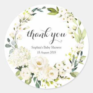 Adesivo Redondo Elegante Verde Botânico Floral Obrigado Sticker