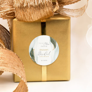 Adesivo Redondo Elegante Verde Dourado Chá de panela de Aquarela