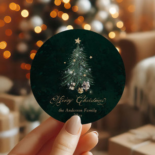 Adesivo Redondo Elegante Verde Dourado Feliz Natal