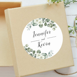 Adesivo Redondo Elegante Verde Eucalipto Casamento Personalizado