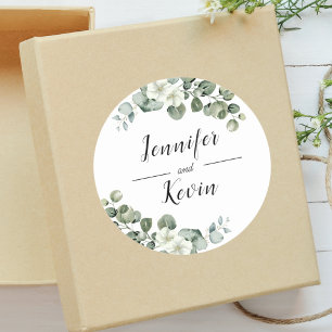 Adesivo Redondo Elegante Verde Eucalipto Casamento Personalizado