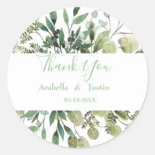Adesivo Redondo Elegante Verde Watercolor Deixa Casamento Obrigado
