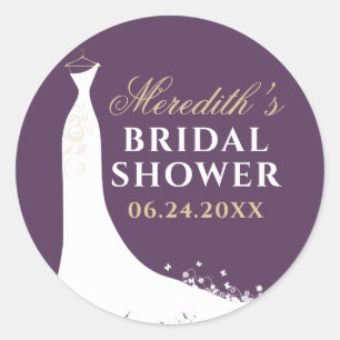 Adesivo Redondo Elegante Vestido Dourado Ameixa Bridal Shower