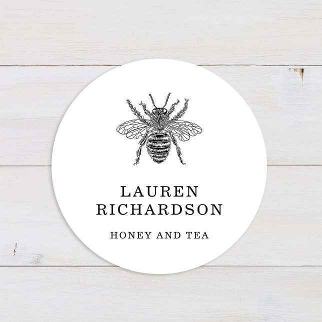 Adesivo Redondo Elegante Vintage Bee (A vintage bee sticker)