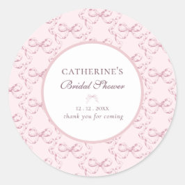 Adesivo Redondo Elegante Vintage Feminino Rosa Arco de Fita Obriga