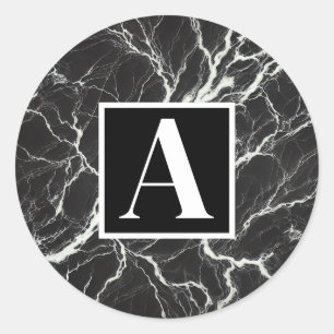 Adesivo Redondo Elegante visual de mármore preto e branco Glamour