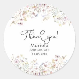 Adesivo Redondo Elegante Watercolor Baby in bloed WildFlowers Baby