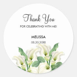 Adesivo Redondo Elegante White Calla Lily Floral Birthday