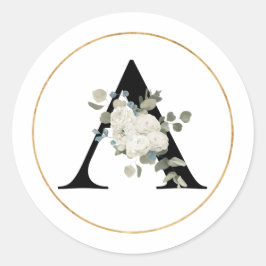 Adesivo Redondo Elegante White Floral Monograma - Letra A em Branc
