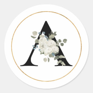 Adesivo Redondo Elegante White Floral Monograma - Letra A em Branc