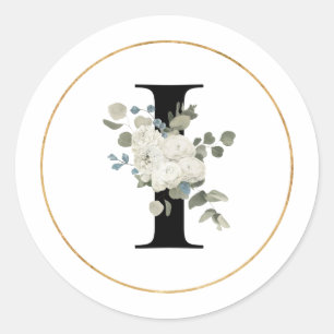 Adesivo Redondo Elegante White Floral Monograma - Letra I em Branc