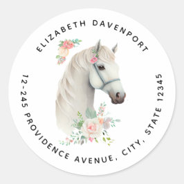 Adesivo Redondo Elegante White Horse Boho Floral
