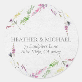 Adesivo Redondo Elegante Wildflower Watercolor Endereço de Devoluç