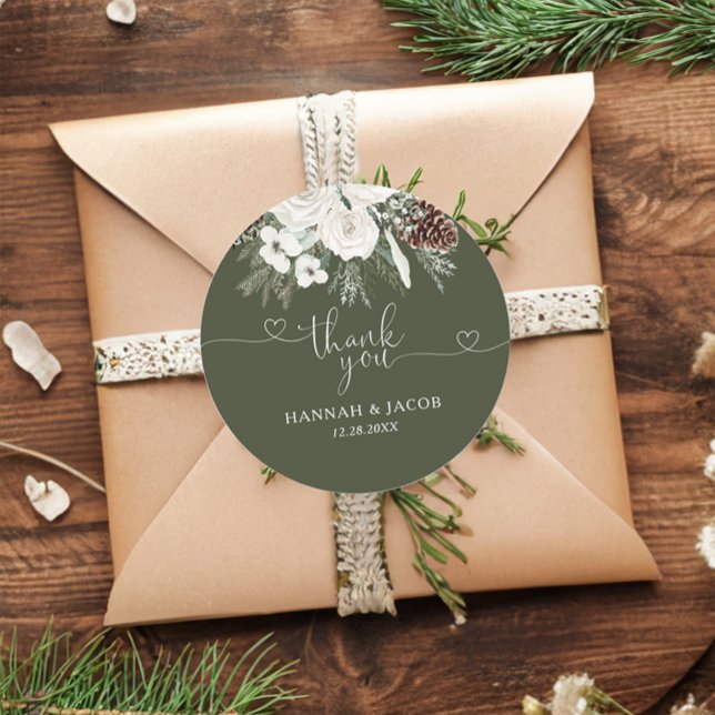 Adesivo Redondo Elegante Winter Evergreen Wedding Favor (Criador carregado)