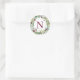 Adesivo Redondo Elegante Winter Greenery Burgundy Monograma Wreath (Bolsa)