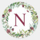 Adesivo Redondo Elegante Winter Greenery Burgundy Monograma Wreath (Frente)