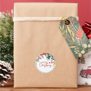 Adesivo Redondo Elegante Winter Greenery Feliz Natal