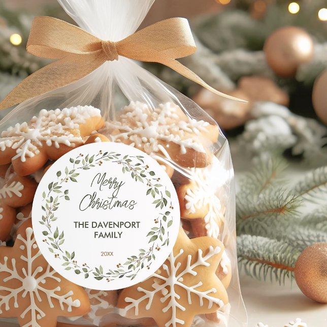 Adesivo Redondo Elegante Winter Greenery Wreath (Criador carregado)