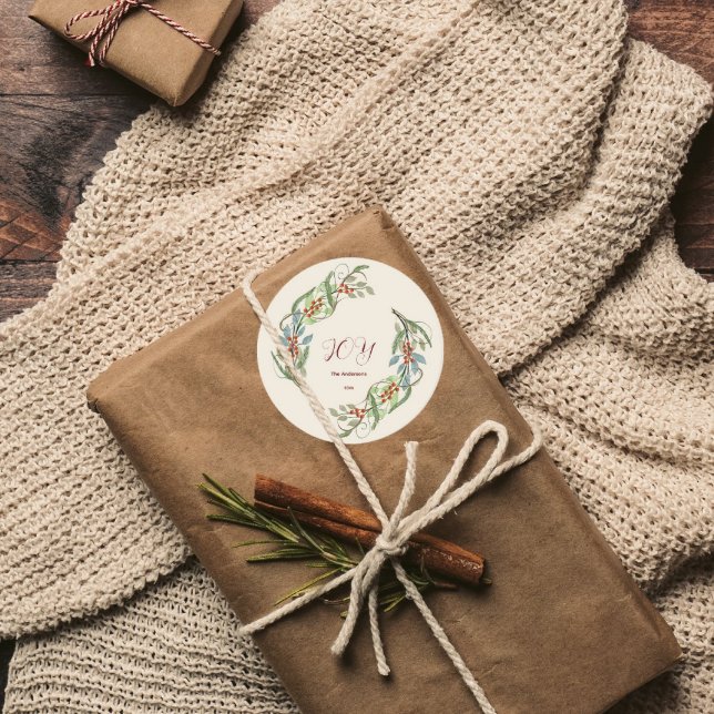 Adesivo Redondo Elegante Wreath Joy (Criador carregado)
