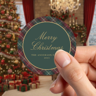 Adesivo Redondo Elegante Xadrez de Natal Clássico