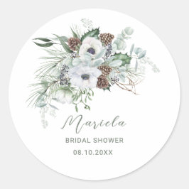 Adesivo Redondo Elegantes Anêmonas de Inverno em Aquarela Flores N