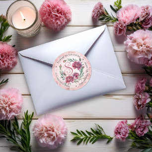 Adesivo Redondo Elegantes Cravo Rosa Boho Floral Endereço de Devol