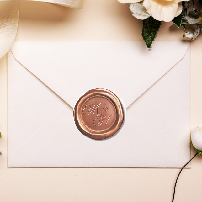 Adesivo Redondo Elegantes iniciais vintage de cobre Casamento (Criador carregado)