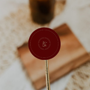 Adesivo Redondo Elegantes Monogramas de Casamento em Vermelho Vinh