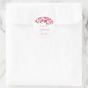 Adesivo Redondo Elegantes Peônias Rosa em Aquarela Casamento Flora