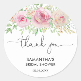 Adesivo Redondo Elegantes Rosas Obrigado Chás de Noiva