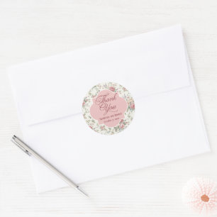 Adesivo Redondo Elegantes Rosas Pastel Shabby Chic Agradecimento d