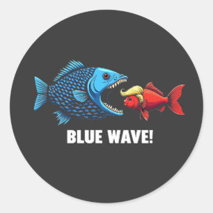 Adesivo Redondo Eleição de Peixe Blue Wave Kamala Harris Walz