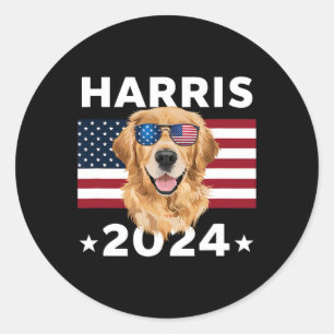 Adesivo Redondo Eleição Kamala Harris 2024 Ouro Retriever Dog U