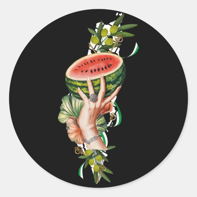 Adesivo Redondo Elementos tradicionais da Palestina no mapa palest (Frente)