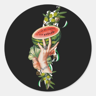 Adesivo Redondo Elementos tradicionais da Palestina no mapa palest