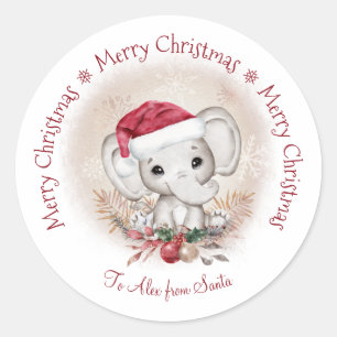 Adesivo Redondo Elephant Baby Christmas Classker