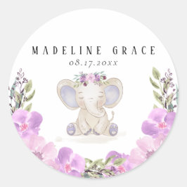 Adesivo Redondo Elephant Baby Girl Chá de fraldas Sticker