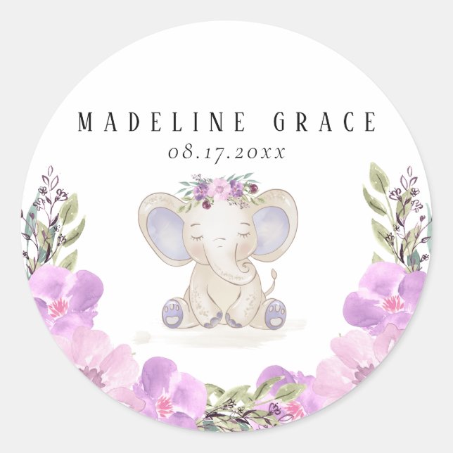 Adesivo Redondo Elephant Baby Girl Chá de fraldas Sticker (Frente)