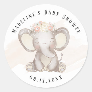 Adesivo Redondo Elephant Baby Girl Chá Sticker
