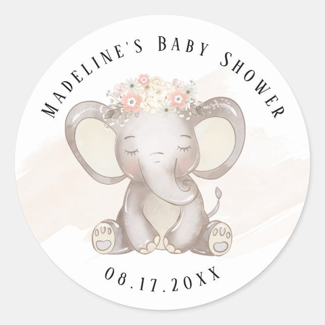 Adesivo Redondo Elephant Baby Girl Chá Sticker (Frente)