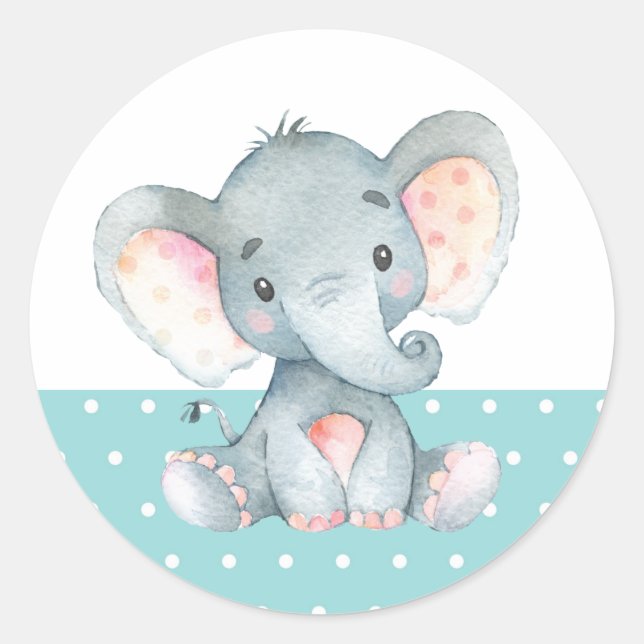 Adesivo Redondo Elephant Chá de fraldas Aqua Classic Round Sticker (Frente)