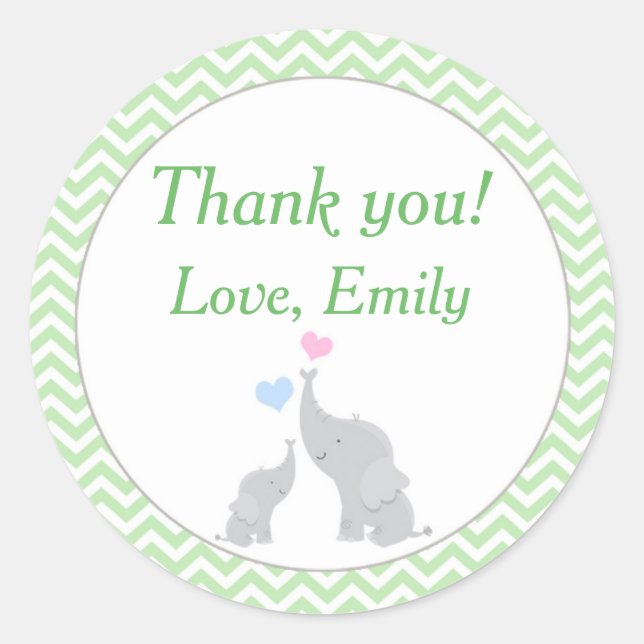 Adesivo Redondo Elephant Favor Label Mint Green Unisex Chá de fral (Frente)