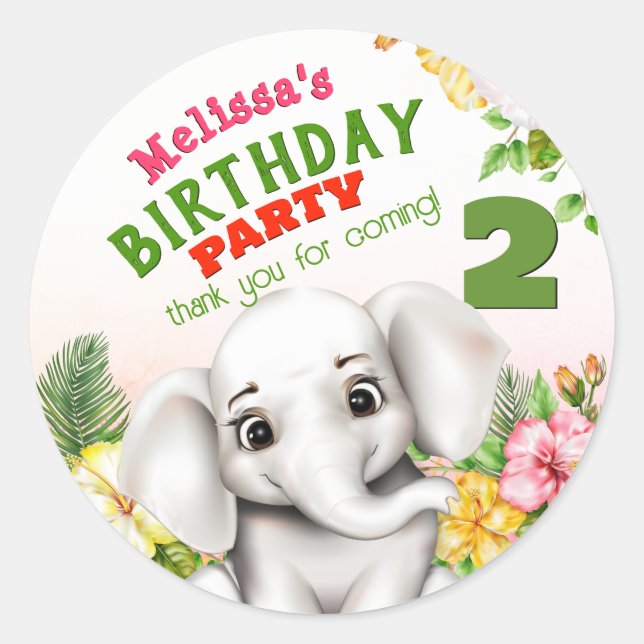 Adesivo Redondo Elephant Jungle Safari Birthday (Frente)