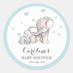 Adesivo Redondo Elephant Love Blue Chá de fraldas Sticker 