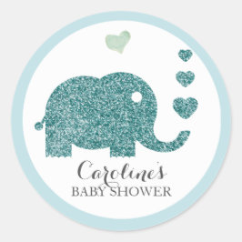 Adesivo Redondo Elephant Love Blue Glitter Chá de fraldas Sticker