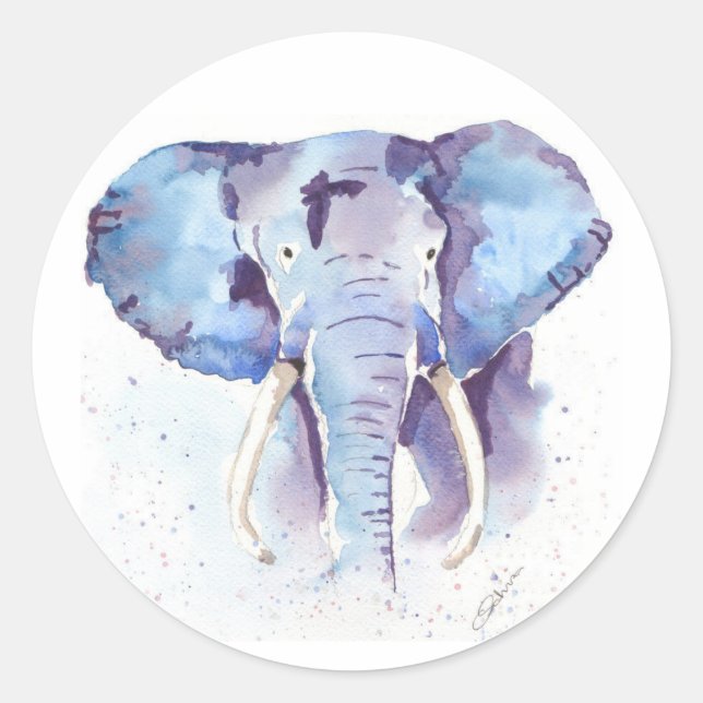 Adesivo Redondo Elephant Watercolor Sticker (Frente)