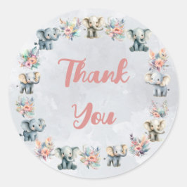 Adesivo Redondo Elephants & Boho Jungle Flowers na Cinza Sticker